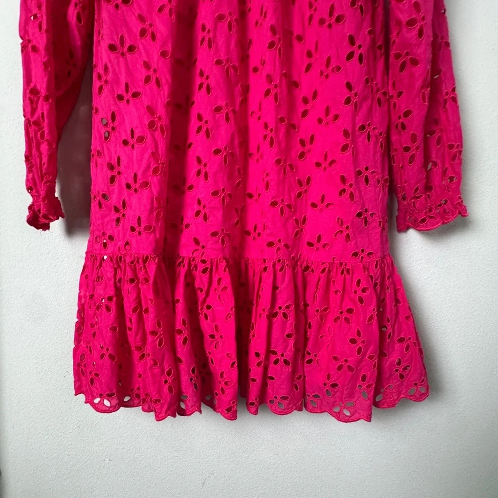J. Crew Ruffleneck Mini‎ Dress In Eyelet Pink 100% Cotton Dress Size Small